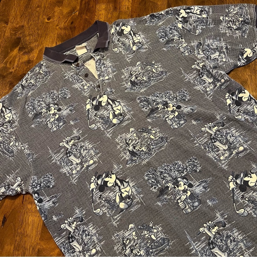 Disney Vintage 90s Mickey Goofy Polo Blue Golf Retro Shirt Size XL / 2XL